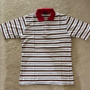 Striped Polo Shirt with Red Collar